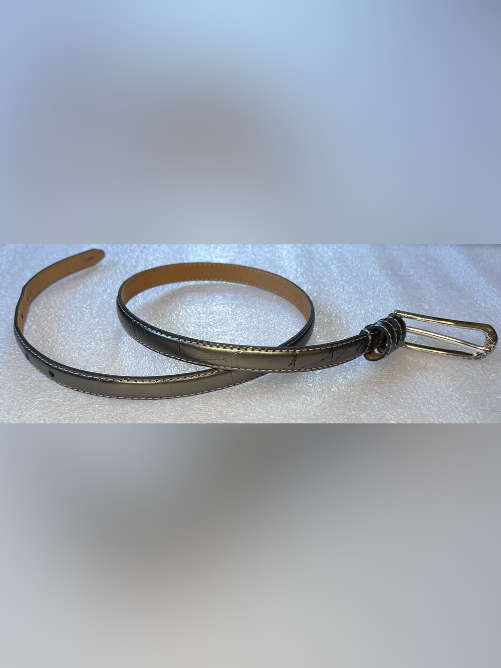 Brighton Women’s Pewter Gray Silver Metallic Leather Thin Belt Sz 30 W26-W30 S M
